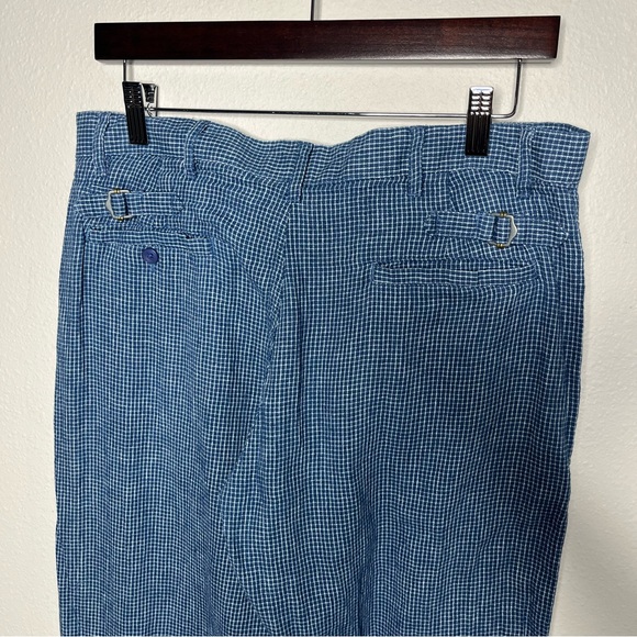 Wythe Ocean Blue Microcheck Flat Front Cotton Linen Chino Pant 32x32 - Picture 5 of 10